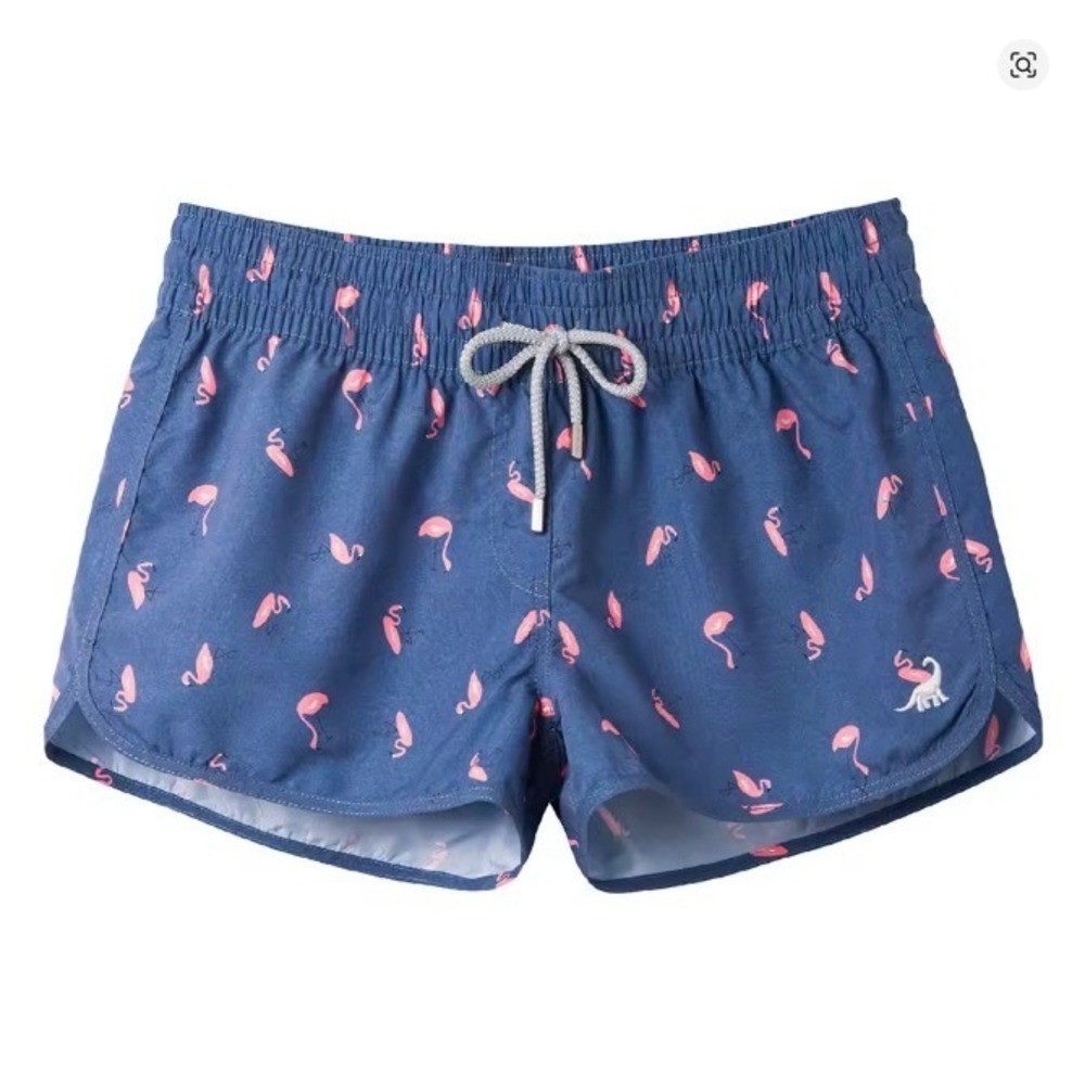 SURFCUZ $40 Large Navy Pink Flamingo Tropical 2.5" Inseam Swim Board Surf Shorts